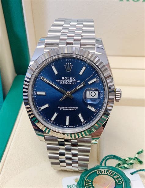 gold rolex datejust blue face|2021 Rolex Datejust 41 mm.